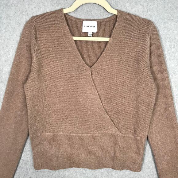 Pink Rose Sweater Large Rubbed Wrap Soft Cozy Neutral Quiet Luxury Ballet Dance - Picture 2 of 7